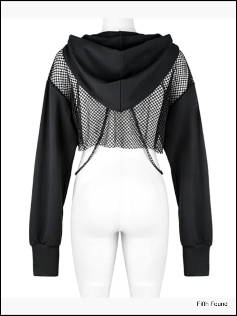 Fishnet Cropped Hoodie with Chain Long Sleeve Mesh Top Festival Rave Outfits - Picture 5 of 7